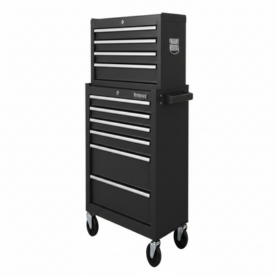 13-Drawer Rolling Tool Chest with Double Doors, 2 in 1 Detachable Rolling Tool Chest with Drawers, Mobile Tool Cabinet Combo, Metal Large Lockable Tool Box for Garage Workshop (Black)