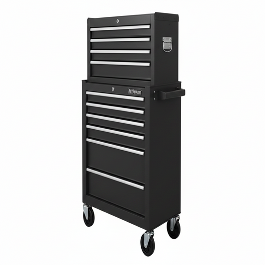 13-Drawer Rolling Tool Chest with Double Doors, 2 in 1 Detachable Rolling Tool Chest with Drawers, Mobile Tool Cabinet Combo, Metal Large Lockable Tool Box for Garage Workshop (Black)