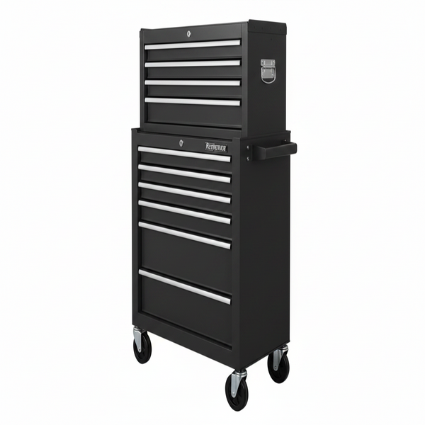 13-Drawer Rolling Tool Chest with Double Doors, 2 in 1 Detachable Rolling Tool Chest with Drawers, Mobile Tool Cabinet Combo, Metal Large Lockable Tool Box for Garage Workshop (Black)