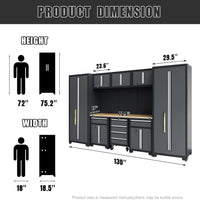 Garage Storage Cabinet System 9-Pcs Workshop Set Garage Cabinets and Storage System with Steel Cabinet Drawers, Rolling Chest, Workbench, Pegboard for Garage Tool Organization, Black