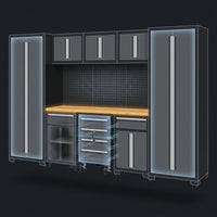 Garage Storage Cabinet System 9-Pcs Workshop Set Garage Cabinets and Storage System with Steel Cabinet Drawers, Rolling Chest, Workbench, Pegboard for Garage Tool Organization, Black — How It Works