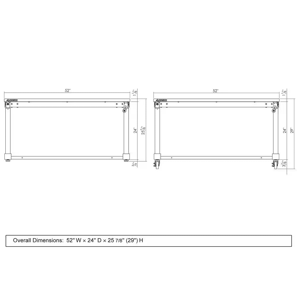 52 In. W X 24 In. D Adjustable Height Solid Wood Top Workbench Table in Black