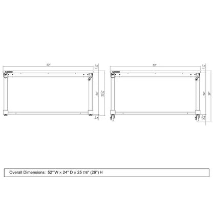 52 In. W X 24 In. D Adjustable Height Solid Wood Top Workbench Table in Black