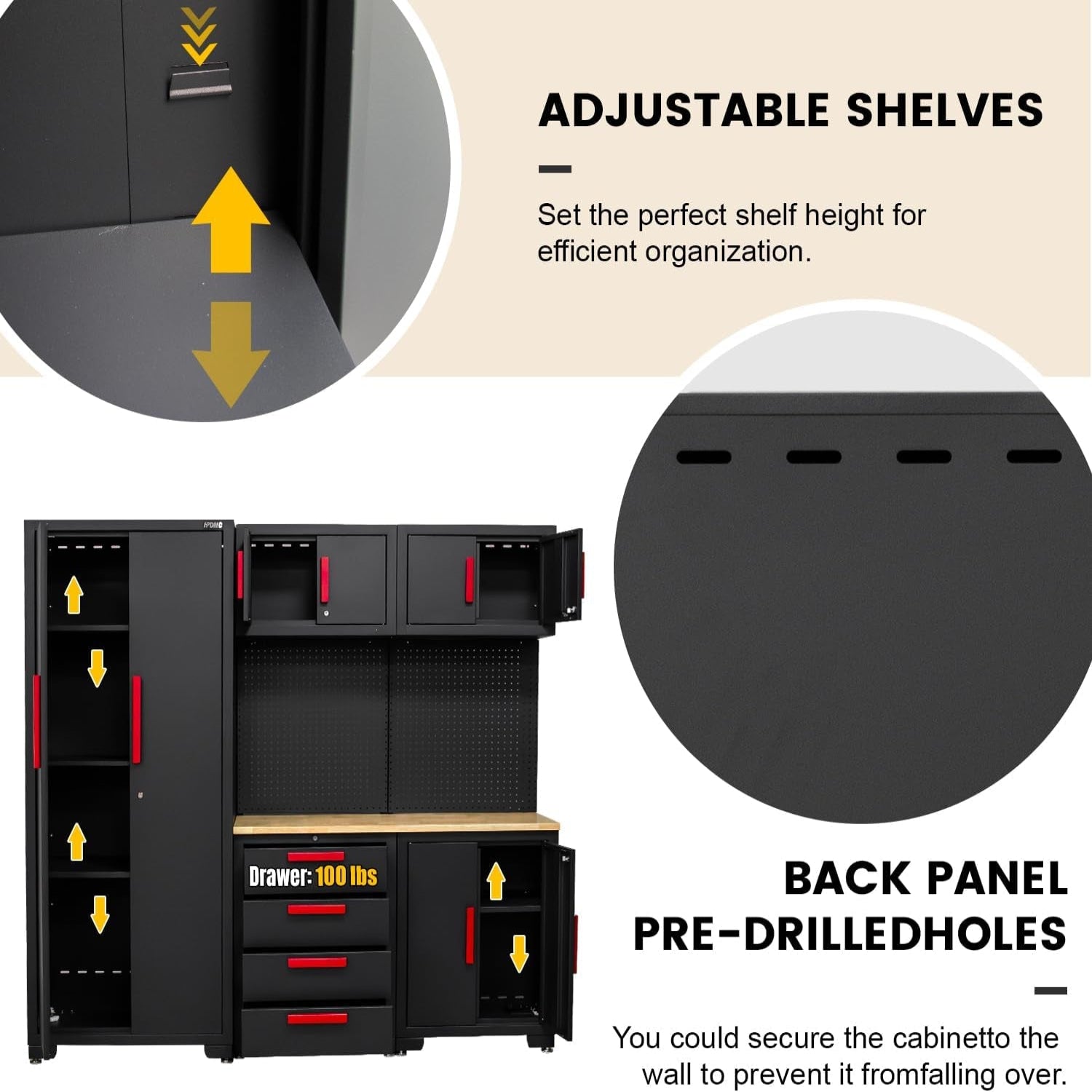 Garage Storage Cabinet System - 2 * 6-Pcs Workshop Set with Steel Cabinet Drawers, Tool Chest, Workbench, Pegboard for Tool Organization