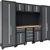Garage Storage Cabinet System 9-Pcs Workshop Set Garage Cabinets and Storage System with Steel Cabinet Drawers, Rolling Chest, Workbench, Pegboard for Garage Tool Organization, Black